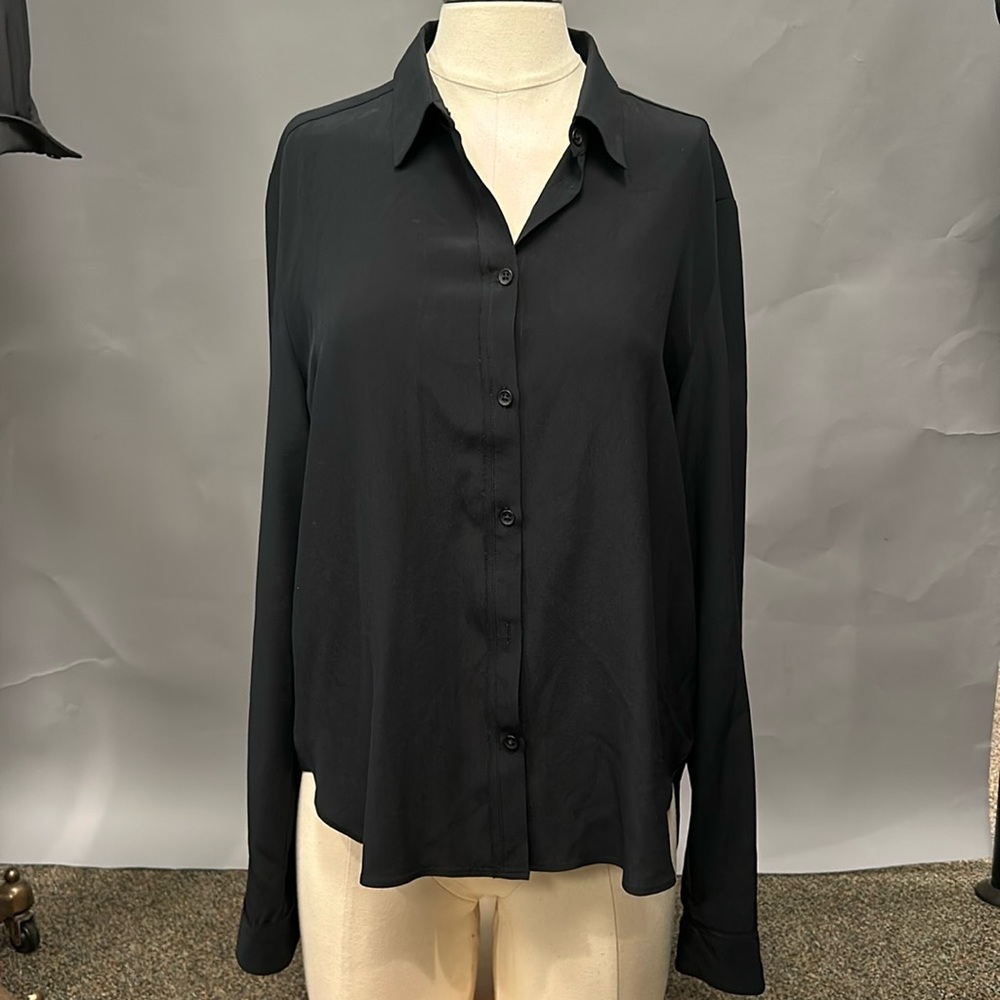 Rag & Bone Silk Button Front Shirt Black Size L